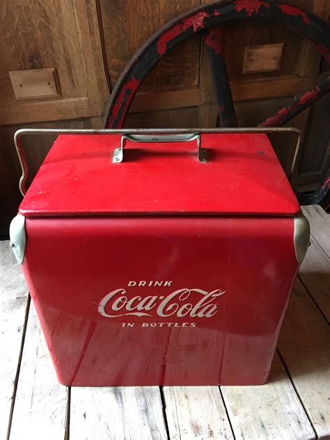 coca cola metal coke cooler box|old Coca-Cola store cooler.